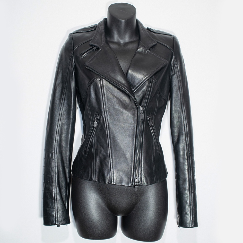 Danier Black Leather Biker Jacket 3XS